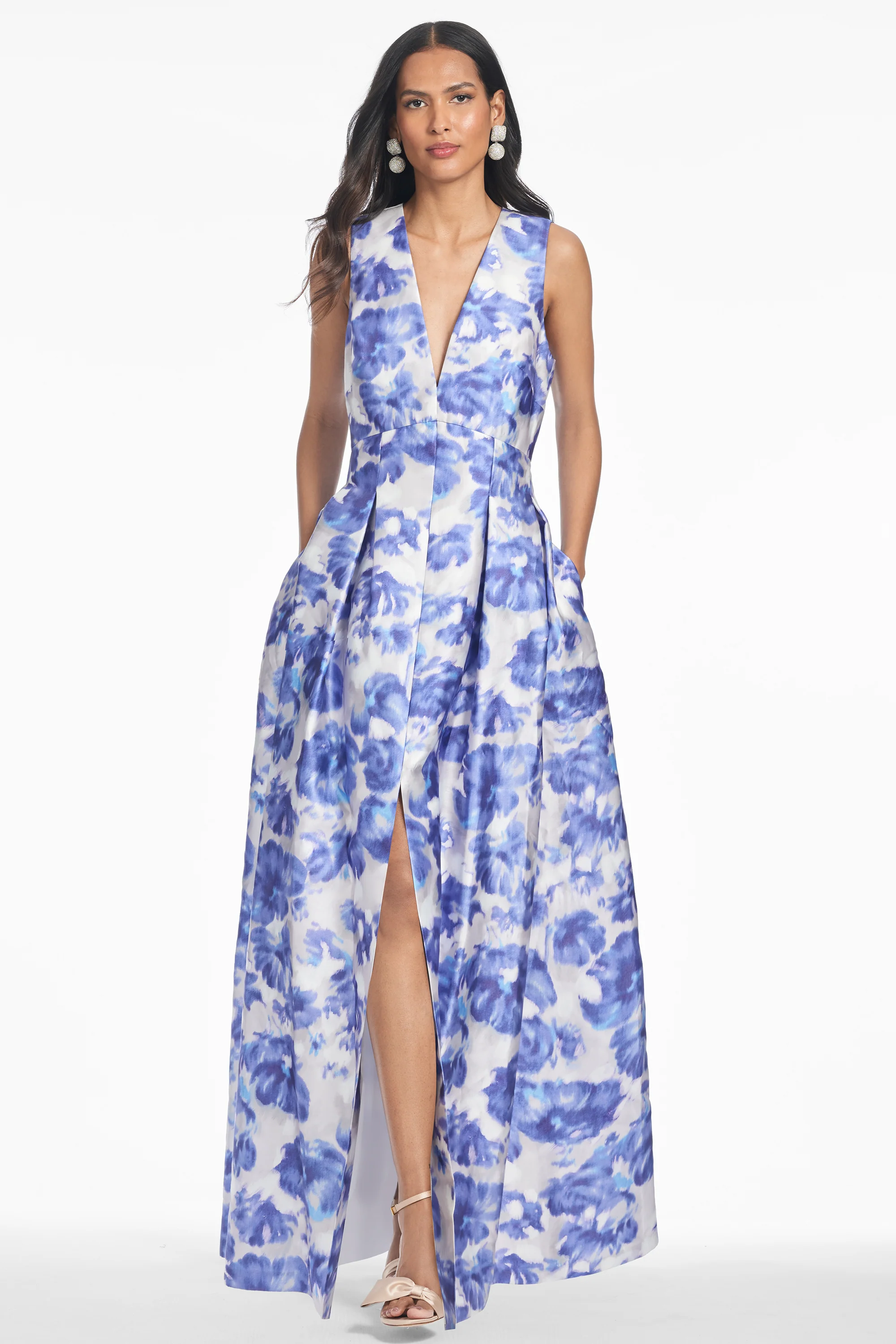 BROOKE GOWN - AZURE WATERCOLOR FLORAL - FINAL SALE