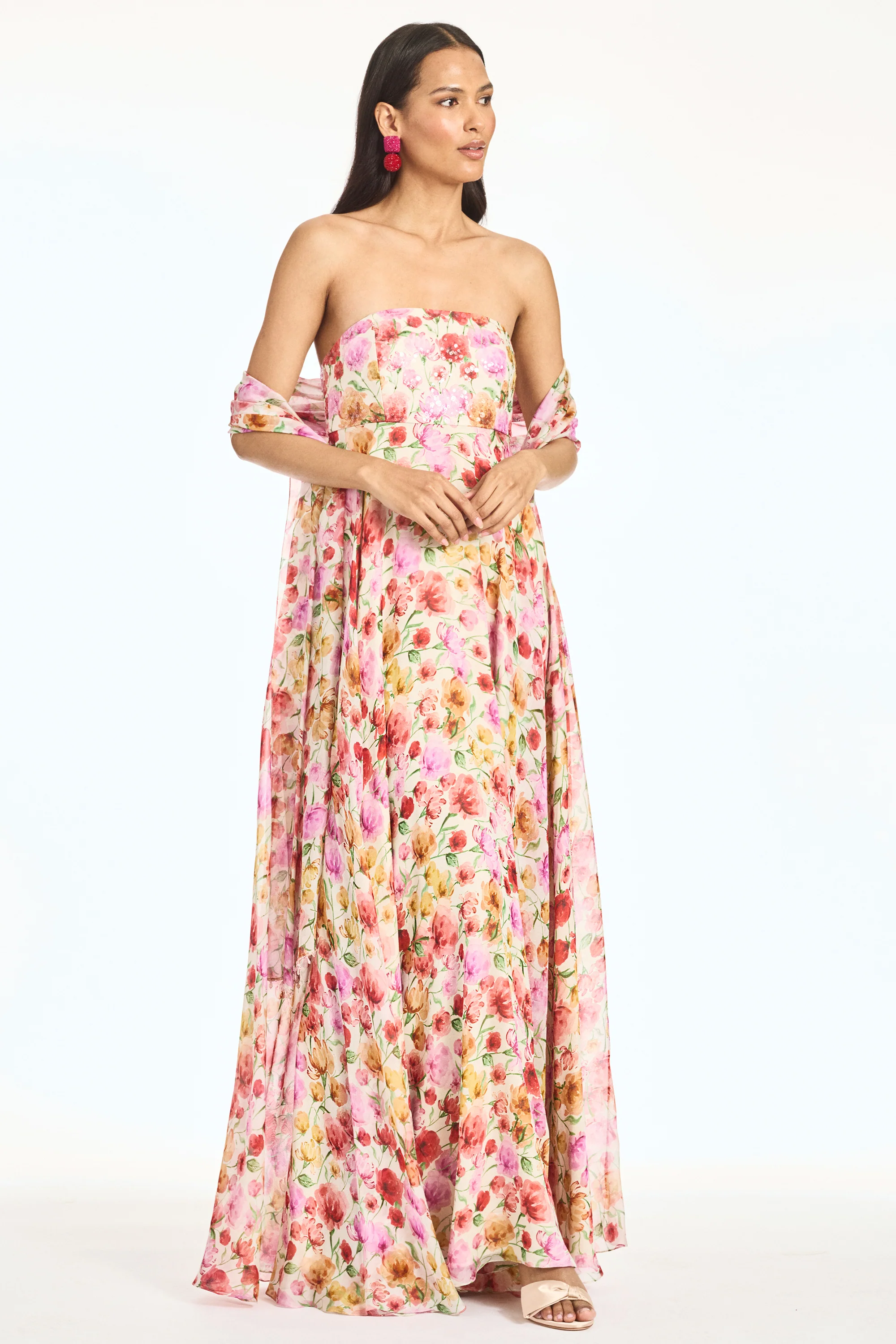 EMBELLISHED AMES GOWN - SUNSET POPPIES