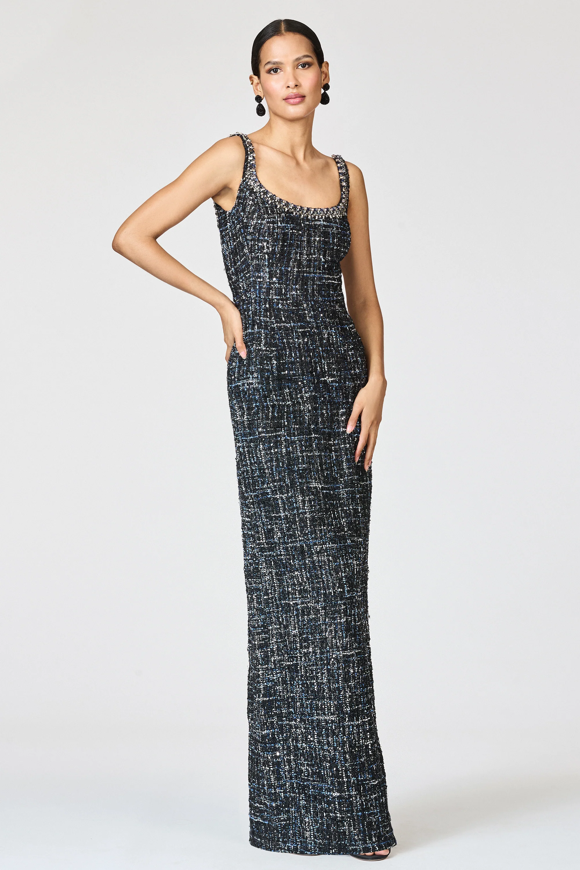 EMBELLISHED TWEED LANA GOWN - OBSIDIAN FROST - Image 3