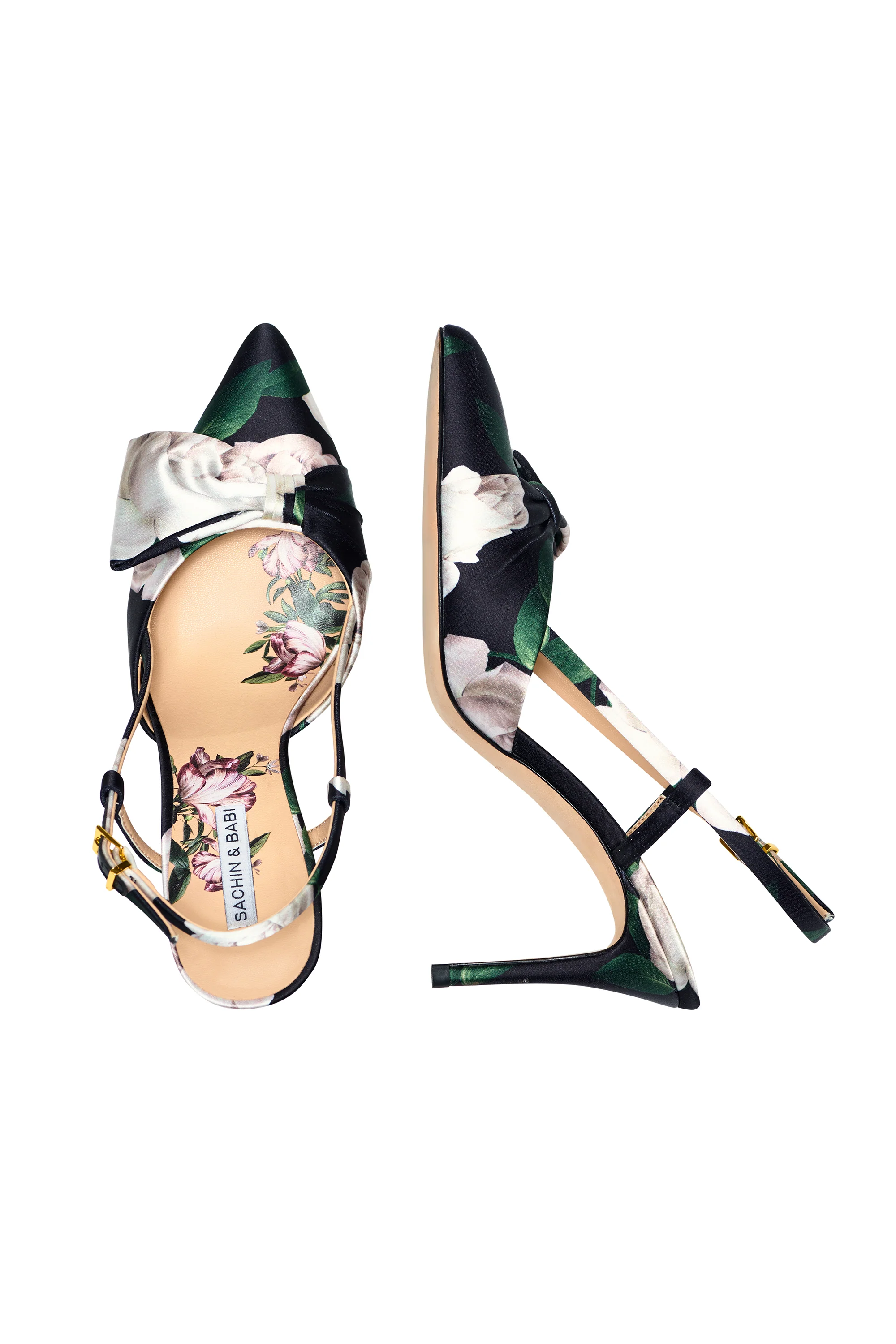 LENOX OBI-BOW SLINGBACK - BLACK DENSE ROSE FLORAL