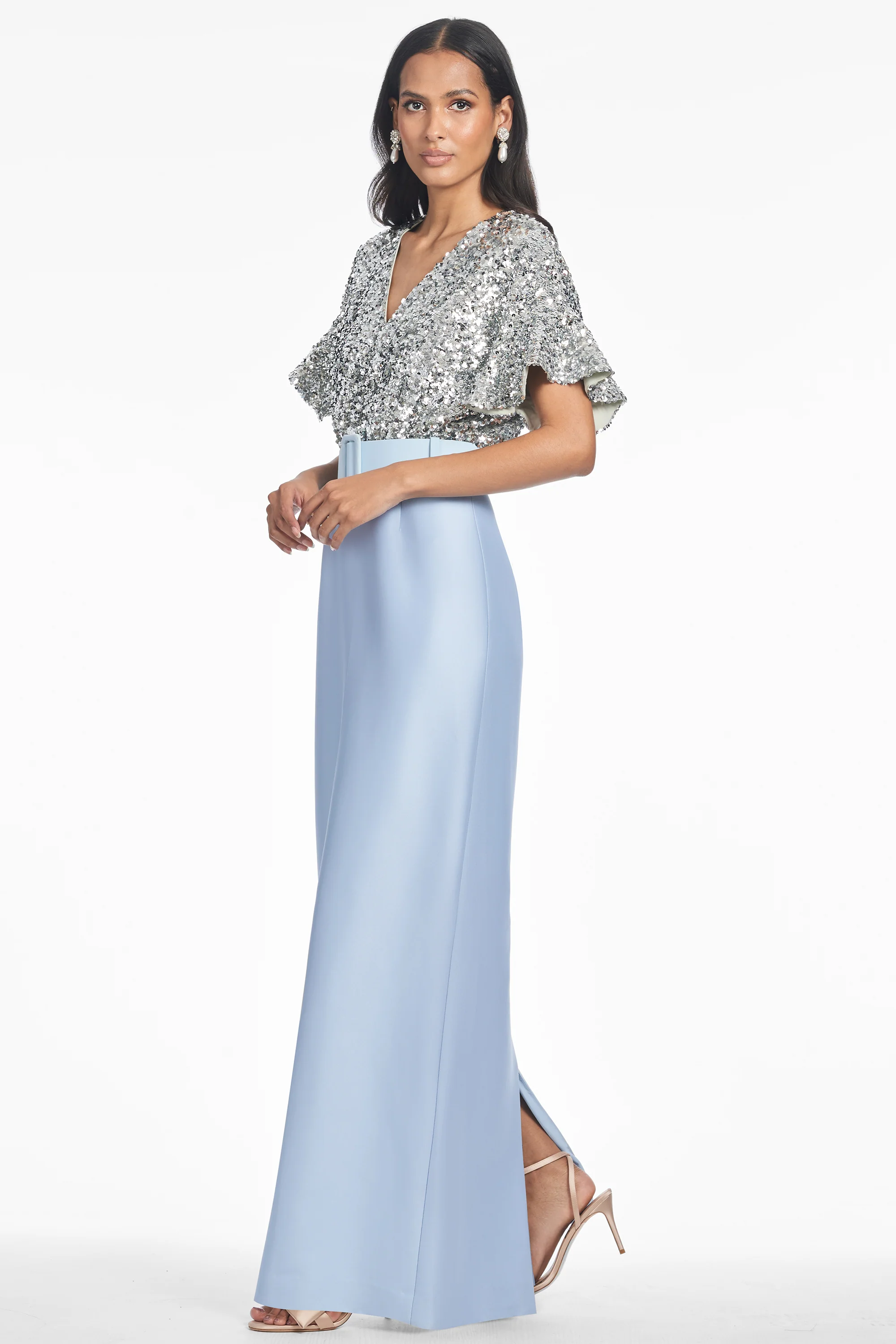 MARLENE GOWN - SILVER/GLACIAL BLUE